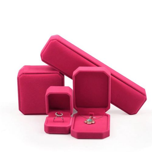 Custom Logo hot pink Velvet jewellery Box Ring Boxes Jewellery Packaging Velvet Jewelry Gift Box