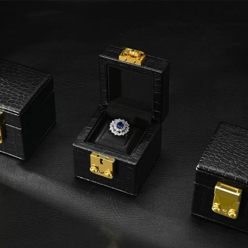 Custom logo luxury Crocodile Pattern Leather Ring Boxes Show & PU Packaging Jewelry Ring Gift Box Display Wholesale