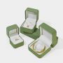 Elegant Green Leather Ring Box Round Edge Design Metal Snap Fastener for Wedding Gift Jewelry Presentation